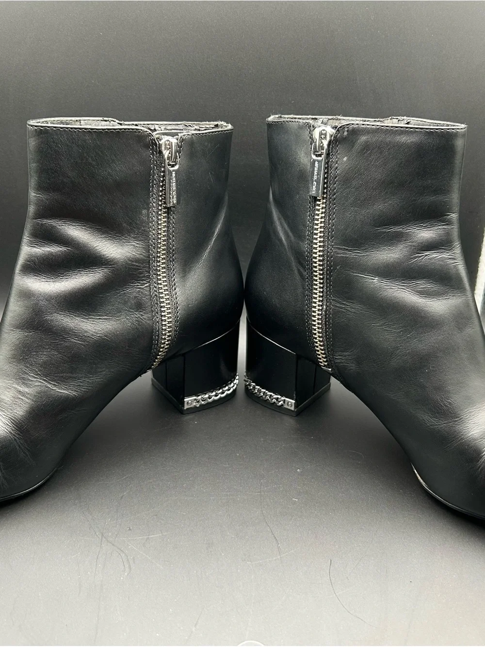 Michael Kors Black Leather Ankle Booties with Side Zip Detail